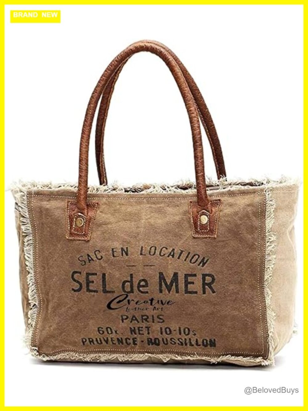 Canvas Tote Bag with Leather Handles, Large Capacity Shoulder Bag for Shopping